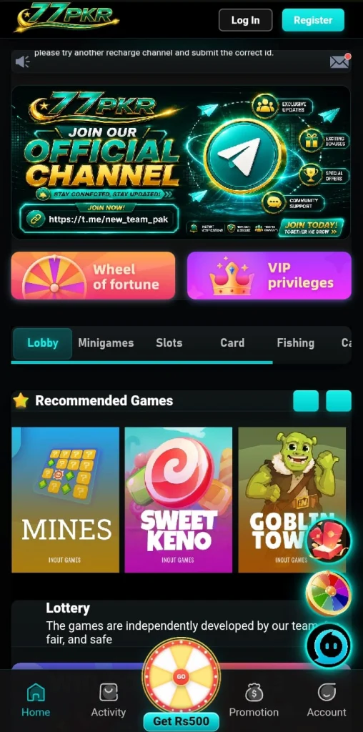 77PKR Gaming Interface